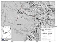 Das Bild zeigt die Kartierung der metallurgischen und montanarchäologischen Fundstellen im Montanrevier von Faynan.