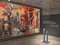 Gegenüberstellung Bild von Willi Sitte und Installation von Eberhard Göschel
